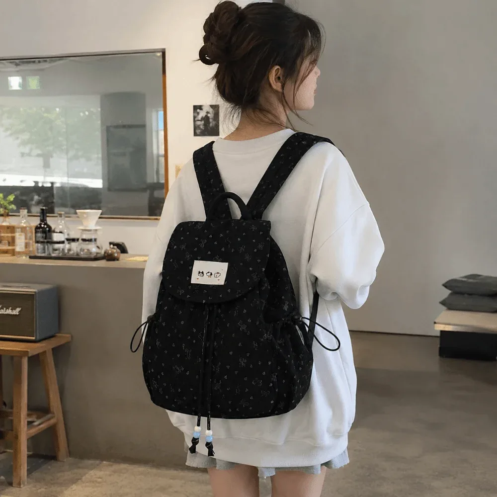 sac à dos léger en velours côtelé à imprimé nœud papillon, grande capacité, décontracté, avec cordon de serrage, polyvalent, design simple, pour les voyages courts