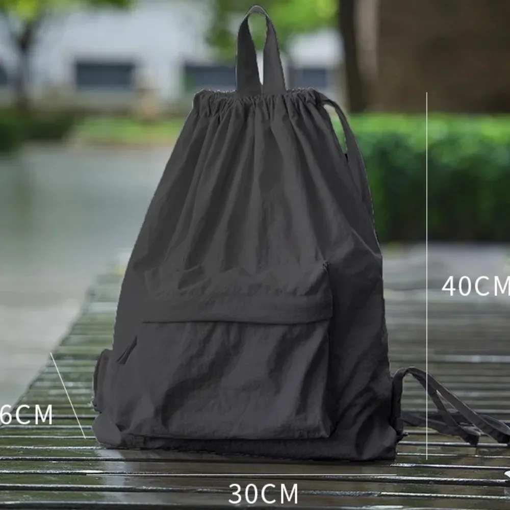 sac à dos portable en nylon avec cordon de serrage, grande capacité, couleur unie, sac à dos décontracté pour les épaules, petit sac de sport