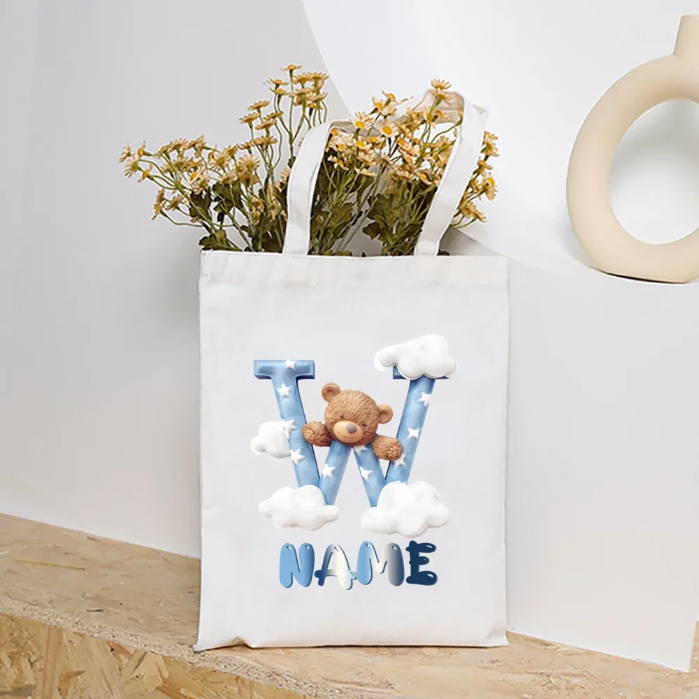 sacs fourre-tout en toile college nuage ours et alphabet personnalisés, sacs à main personnalisés de grande capacité, cadeaux de portabilité pour la rentrée scolaire