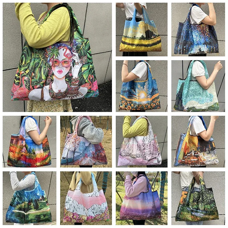 sac de courses pliable, nouvelle mode, sac de rangement d'épicerie réutilisable, sac à main à bandoulière portable en nylon, fourre-tout de voyage