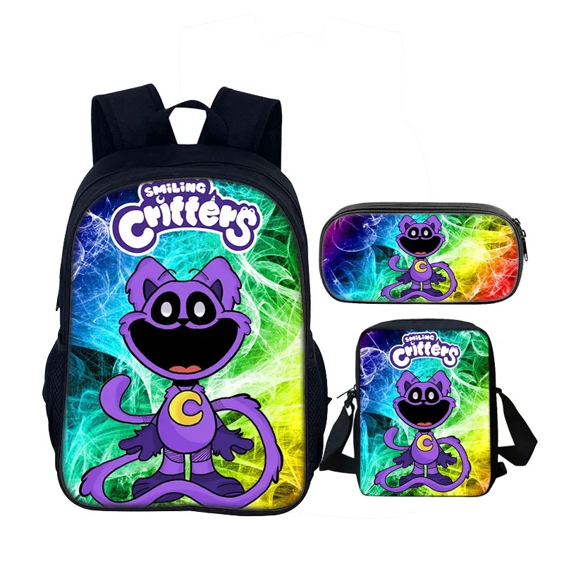 ensemble de 3 sacs d'école de créatures souriantes, sac à dos de 40cm/15.7 pouces, sac à bandoulière, trousse à crayons, sacs de livres d'ordinateur pour garçons et filles, meilleur cadeau