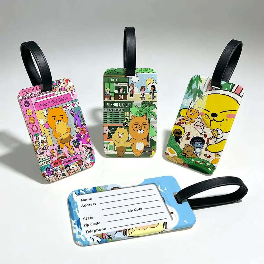 étiquette de bagage en pvc imperméable cartoon cute k-kakaos lovely friends avec carte d'informations, étiquette d'identification anti-perte pour sac à dos scolaire