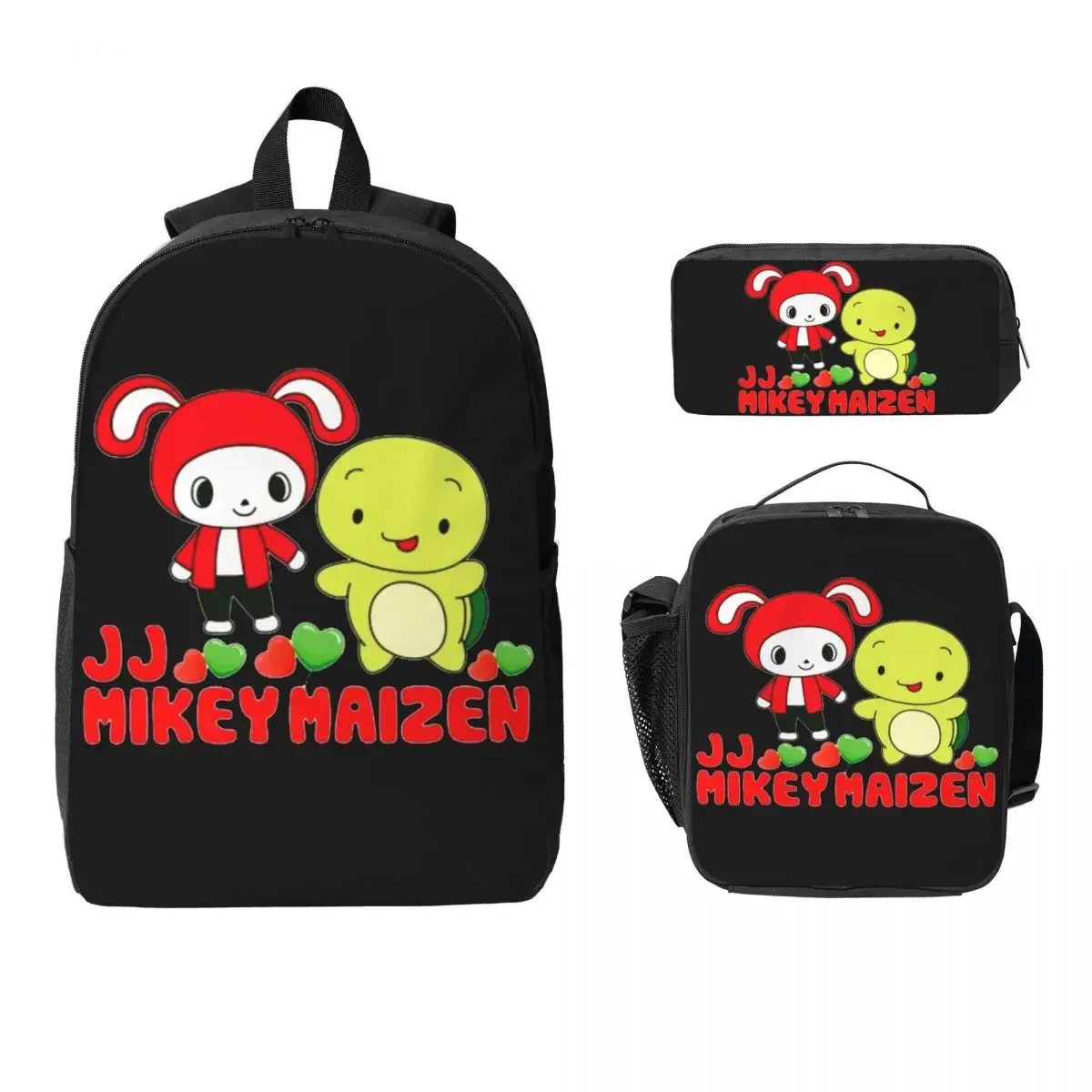 sac à dos jj mikey maizen pour étudiants, garçons et filles, sac d'école, sac à bandoulière pour ordinateur, 3 pièces, sac à lunch isotherme, trousse à crayons