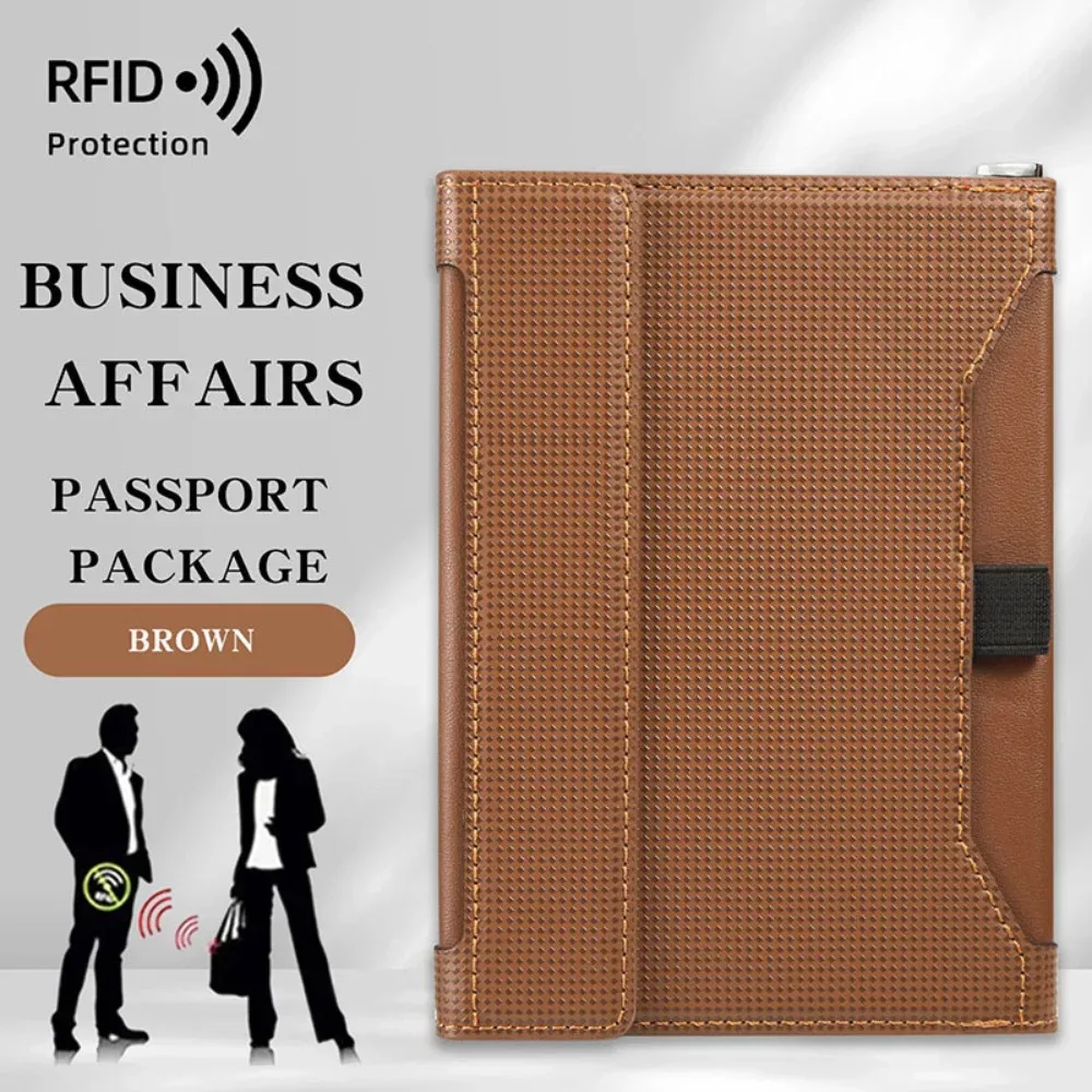 porte-passeport de haute qualité en cuir uni avec blocage rfid, étui de protection pour cartes de voyage, fente pour billets et clip, portefeuilles pour passeports.