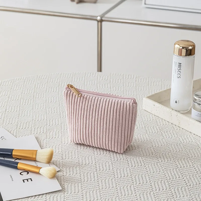 sacs de maquillage en peluche pour femmes, trousse à cosmétiques à fermeture éclair à carreaux, étui portable pour poudres de stockage d'évaluation cosmétique
