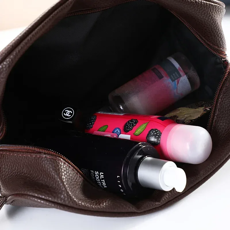 sac de toilette de voyage en cuir pu pour hommes, organisateur de cosmétiques à fermeture éclair, sac à main portable pour le rangement du maquillage, neceser pour une utilisation quotidienne en voyage d'affaires