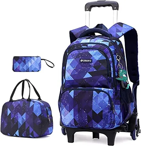 sac de chariot d'école, ensemble de sac à dos à roulettes pour filles, ensemble de sacs de chariot d'école primaire 3 pièces avec sac à déjeuner, sac à stylos pour garçon
