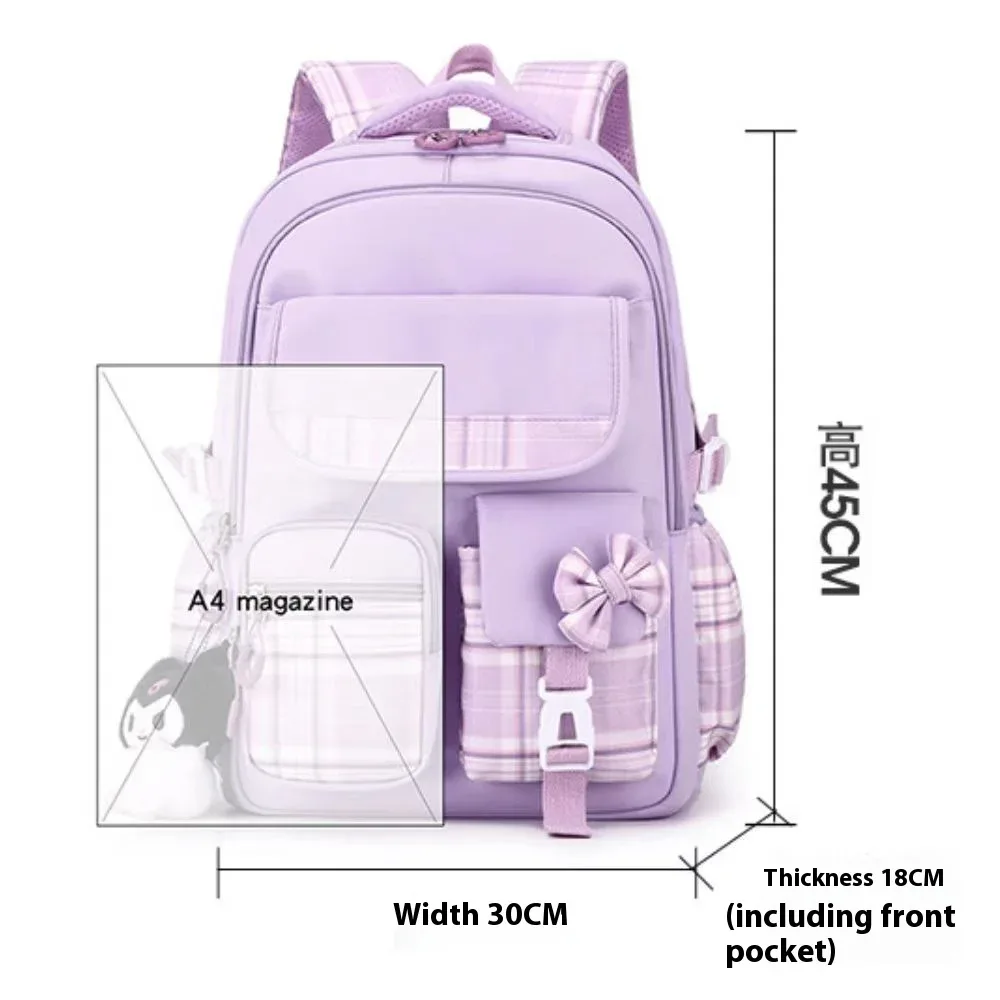 2025 nouveau sac à dos étudiant, sac à dos de fille mignonne de dessin animé, sac à dos léger multi-poches de réduction de charge