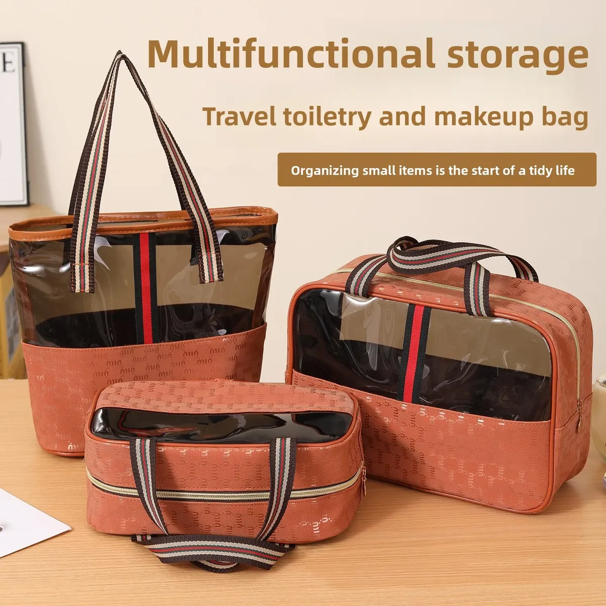 Nouvelle Trousse de Maquillage en Cuir de Haute Qualité, Grande Capacité, Sac à Main Portable, Trousse de Toilette Étanche pour Salle de Bain, Doublure en Polyester Durable