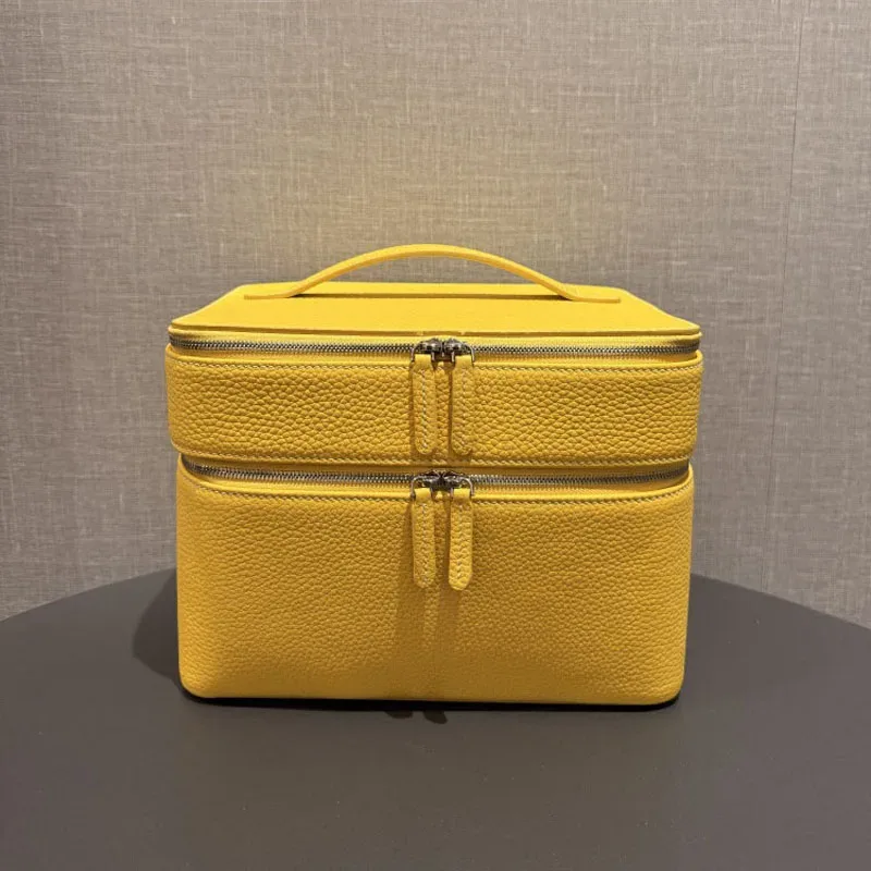 trousse de maquillage grande capacité en cuir de vachette première couche, sac de maquillage multifonctionnel, sac à bijoux de voyage, sac de rangement