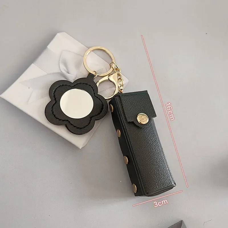 pochette de rouge à lèvres en cuir portable, porte-clés, breloque de sac, housse de protection créative avec miroir, sac à dos, décoration cadeau