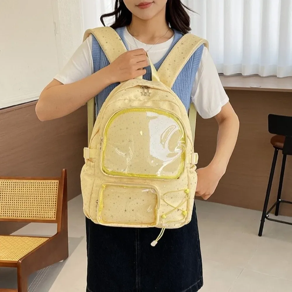 sac à dos simple en tissu oxford imprimé étoiles, sac d'école grande capacité pour étudiants, style universitaire, sac de voyage transparent itabag