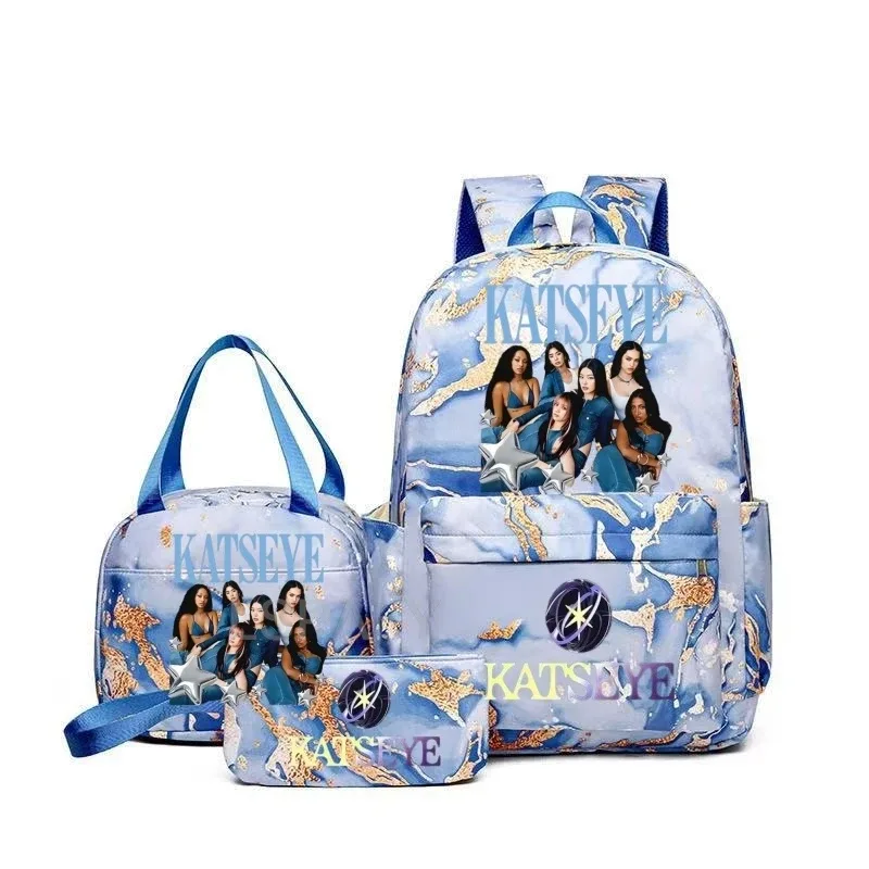 sac à dos grande capacité imprimé katseye amusant, léger, pour l'école, les voyages, décontracté, pour femmes et filles, avec compartiment pour stylos et sac à déjeuner
