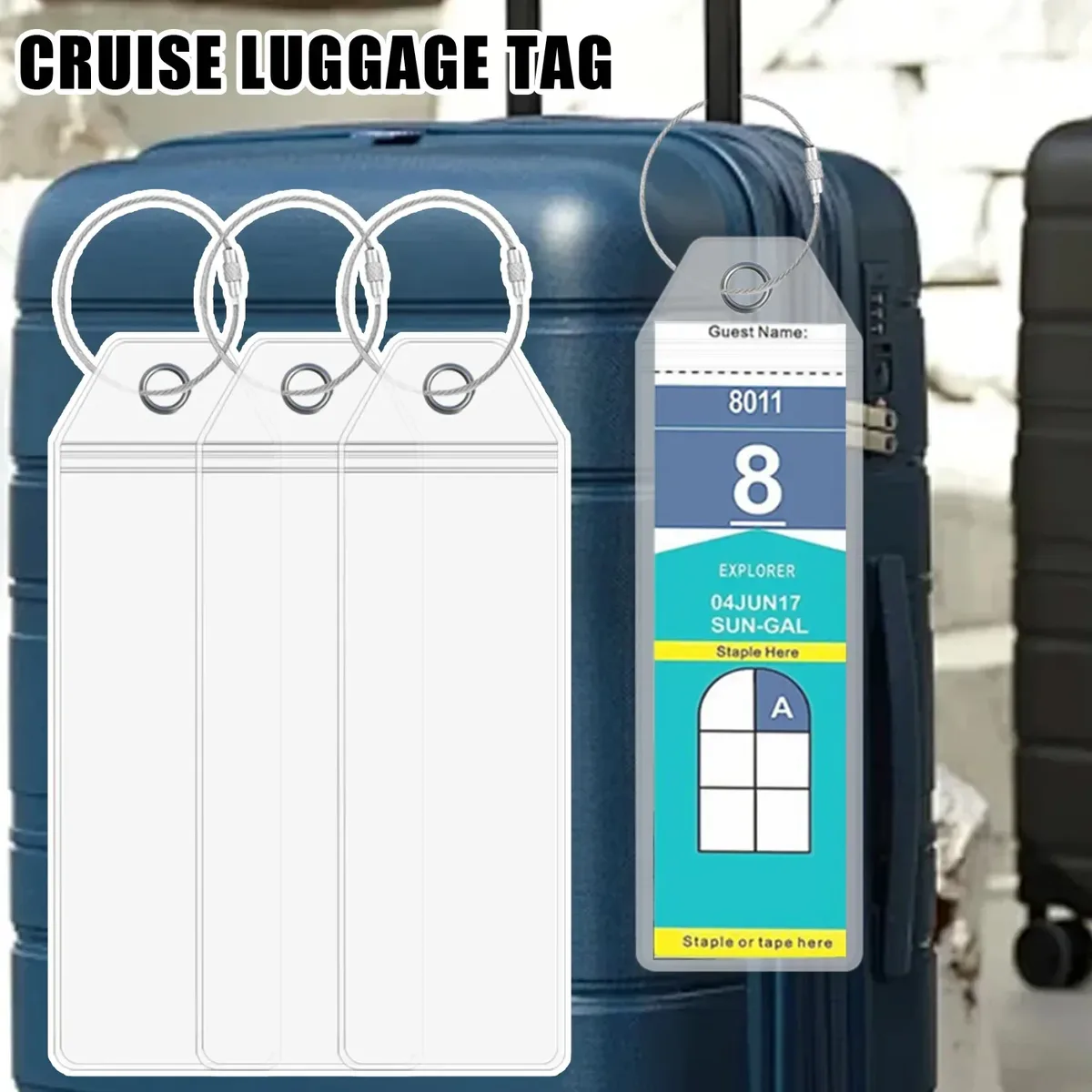 porte-étiquette de bagage de croisière en plastique pvc épais, joint à fermeture éclair étanche avec boucles en acier inoxydable pour voyage de croisière royal des caraïbes