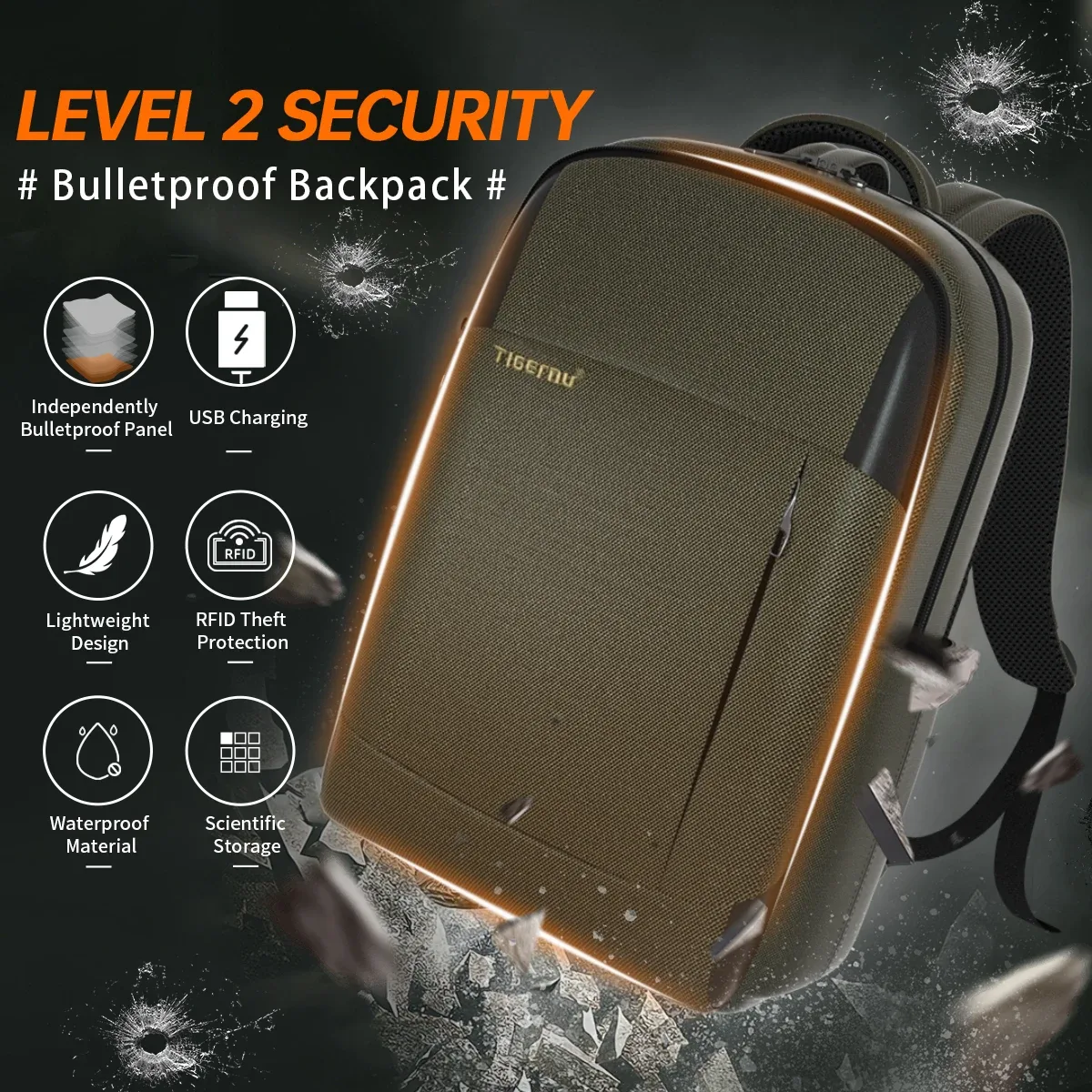 tig10u-sac à dos pare-balles pour homme, niveau ii, autonome, panneau balistique, protection, voyage, grande capacité
