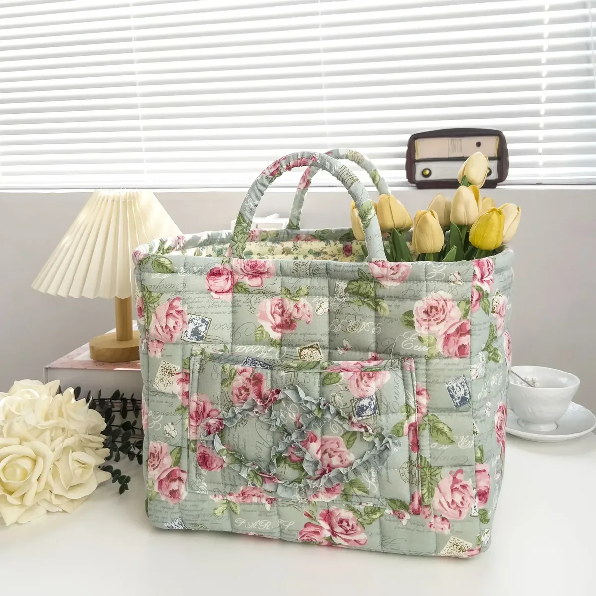 panier de rangement à motifs floraux pour femmes, paniers à linge doux en tissu de grande capacité avec poignées faciles à transporter, sac fourre-tout de voyage