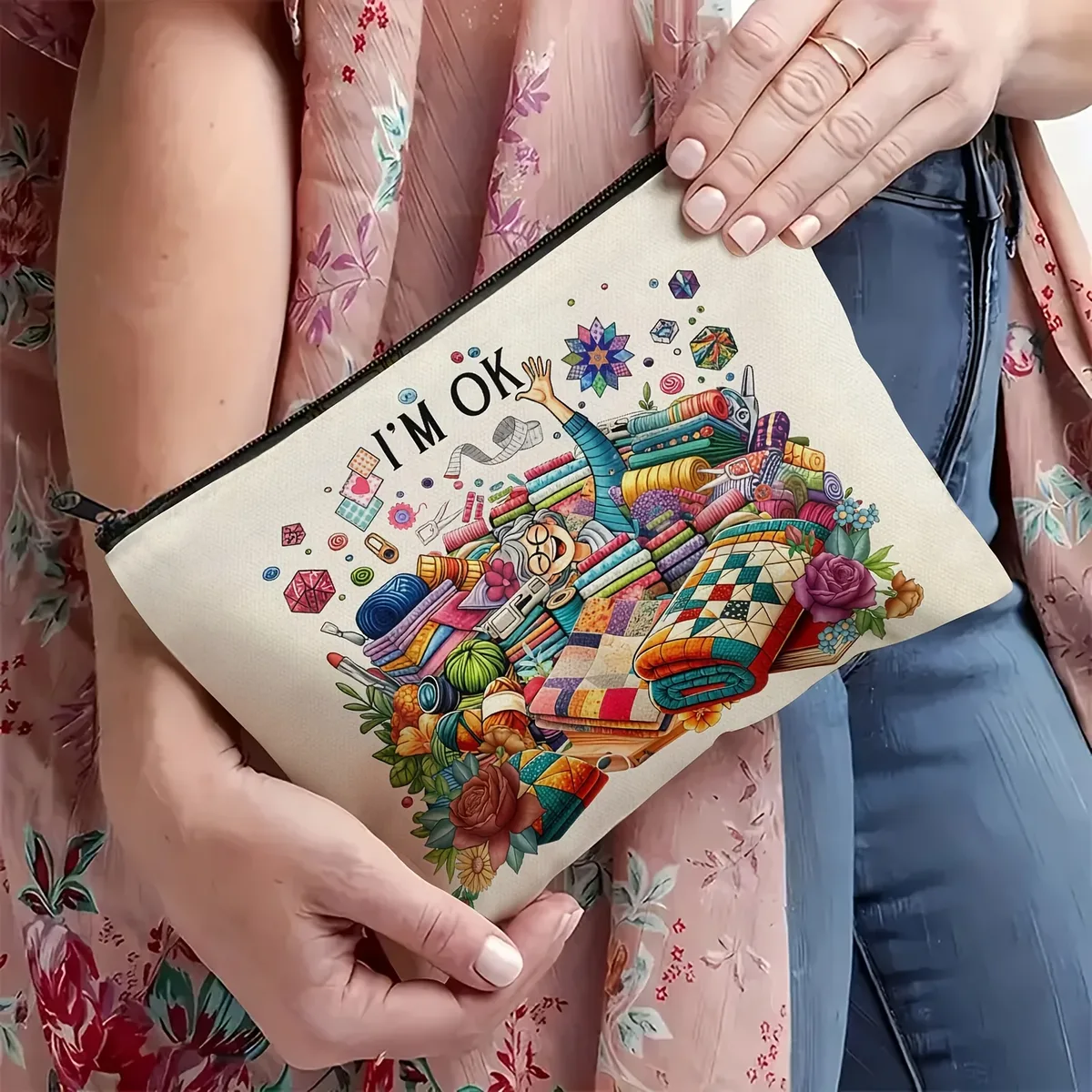 un sac de maquillage drôle pour machine à coudre – jolie pochette multifonctionnelle à fermeture éclair, sac de rangement de bijoux, petit rangement parfait à fermeture éclair pour voyage