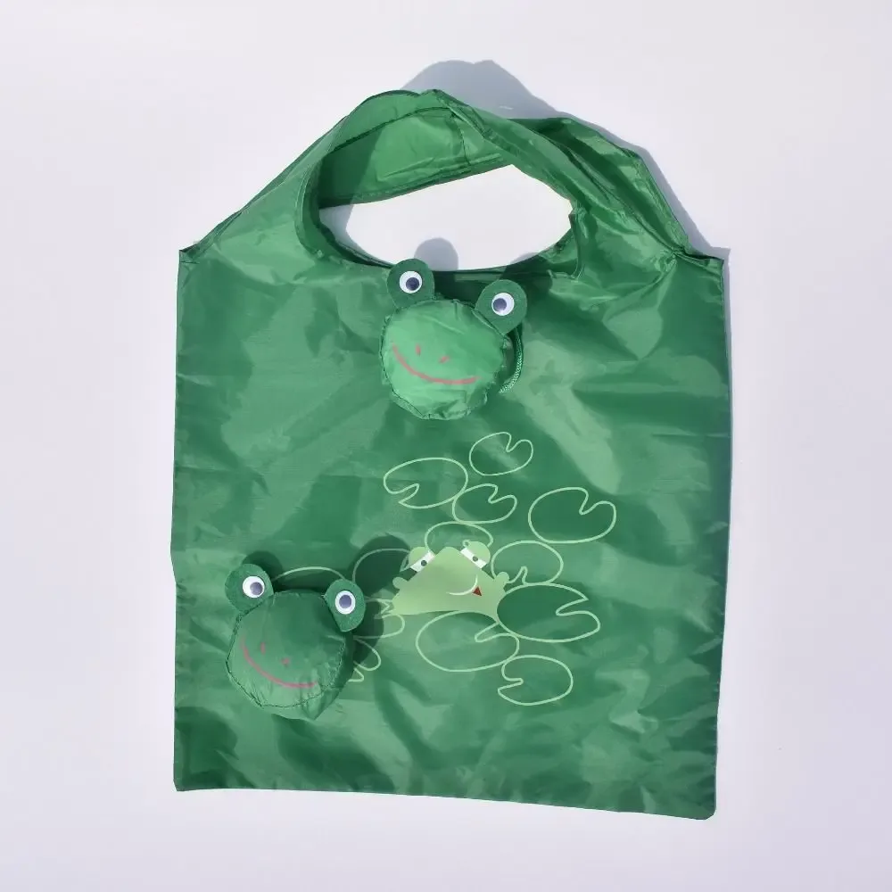 sac de courses pliable réutilisable grenouille, sac écologique pliable chat de dessin animé, pochette à bandoulière de grande capacité, sac de rangement de shopping en plein air