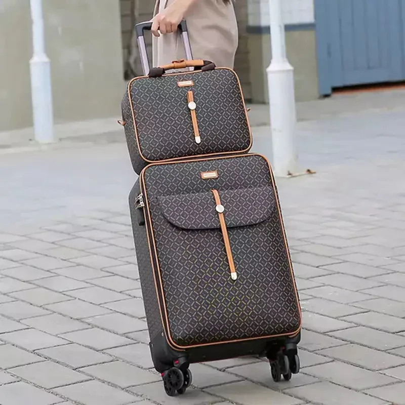 valise de voyage en pu avec sac à main pour homme et femme, ensemble de bagages à roulettes, 16/20/24 pouces