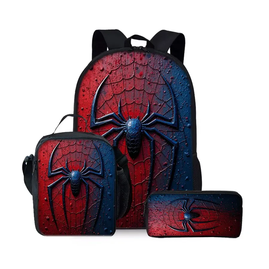 nouvel ensemble de sacs à dos trois pièces à motif araignée pour garçons et filles – meilleurs cadeaux – sac à dos scolaire 2d plat dessin animé pour enfants