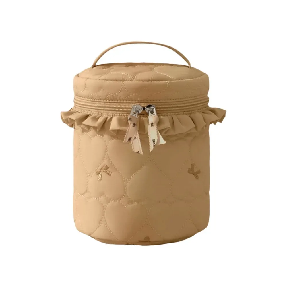 trousse de toilette cylindrique motif cœur multi-poches grande capacité couleurs bonbon pour maman
