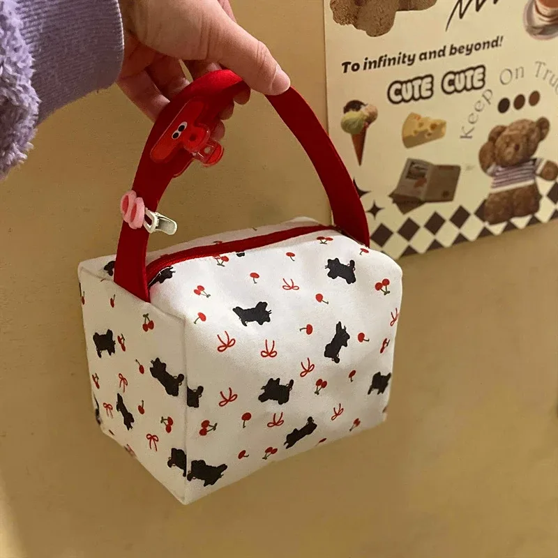 sac à cosmétiques portatif imprimé chat noir cerise, mignon, haute capacité, sac de rangement d'articles divers portables de voyage, sac de maquillage à la mode, cadeau