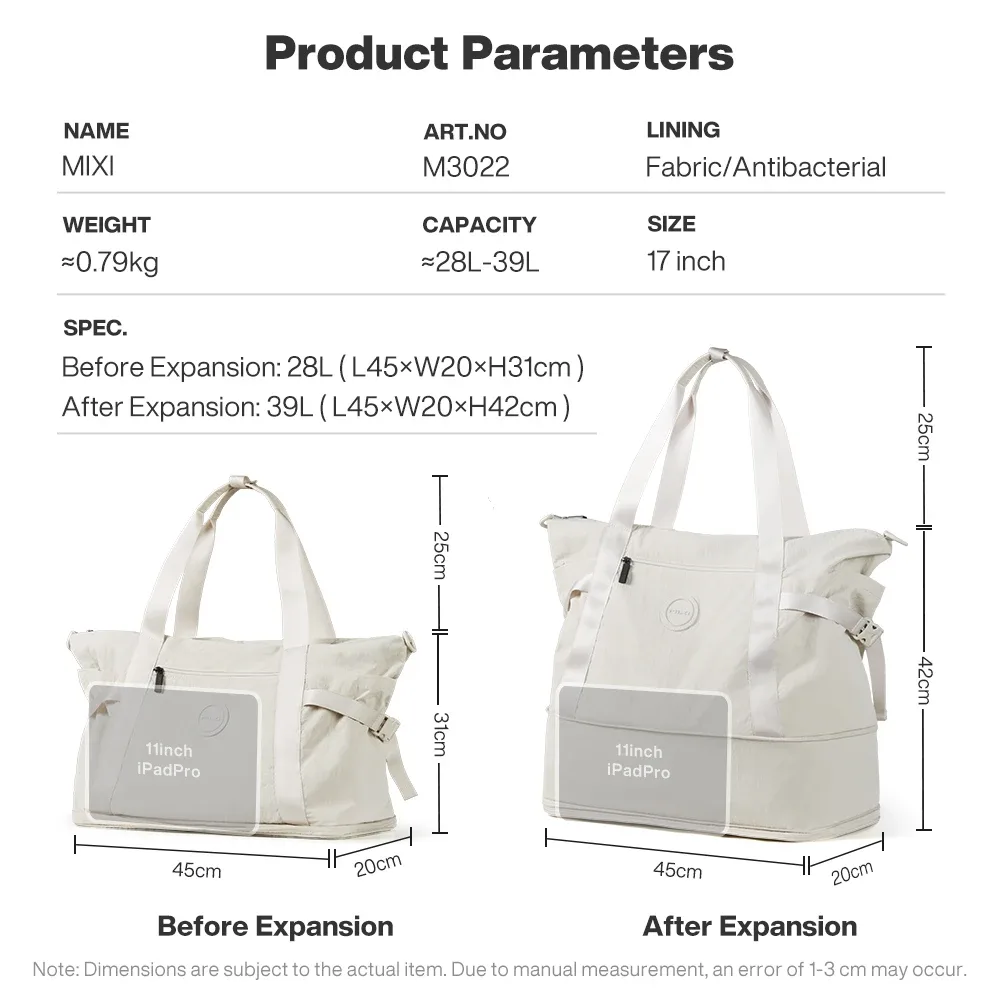 sac de voyage extensible mixi pour femmes, grand format, imperméable, léger, sac de week-end avec compartiment pour chaussures m3022