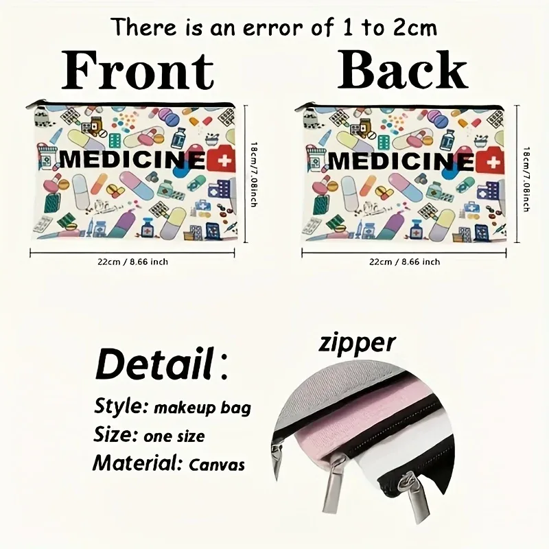 sac de voyage cosmétique sur le thème des médicaments-organisateur de maquillage pliable à fermeture éclair, cadeau pour les professionnels de santé, sac à cosmétiques