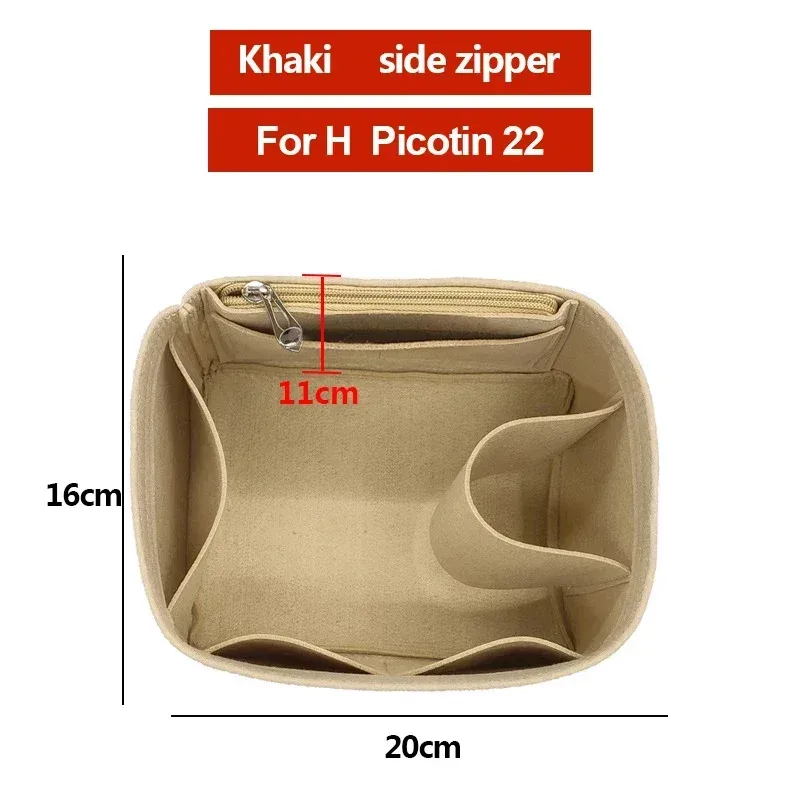 organisateur insérer sac de rangement intérieur feutre sac à main shaper stockage cosmétique insérer sac à main avec fermeture éclair adapté pour h picotin 18 22