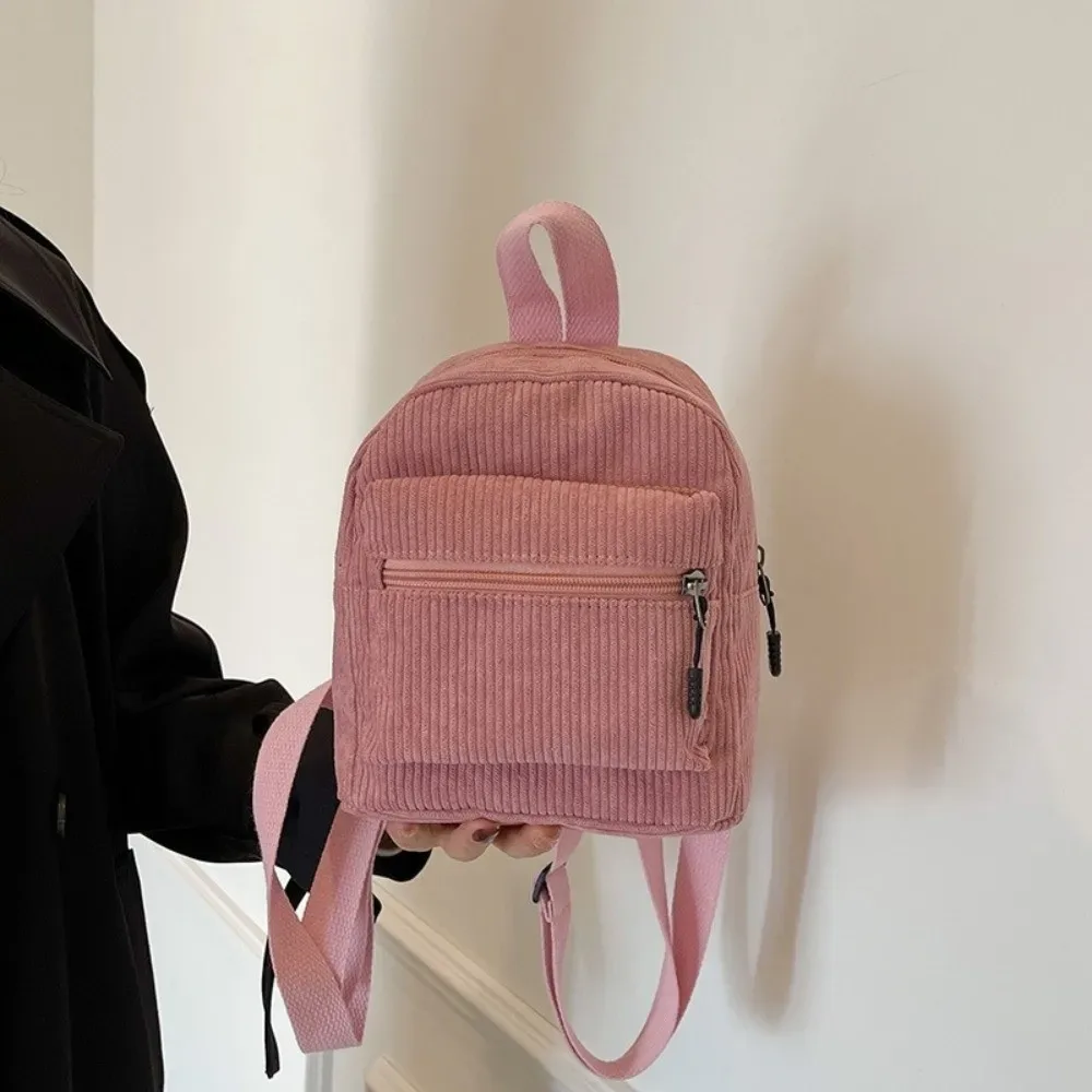 sac à dos mini en velours côtelé couleur unie série forêt, léger, à double bandoulière, vintage, multi-poches, pour femme