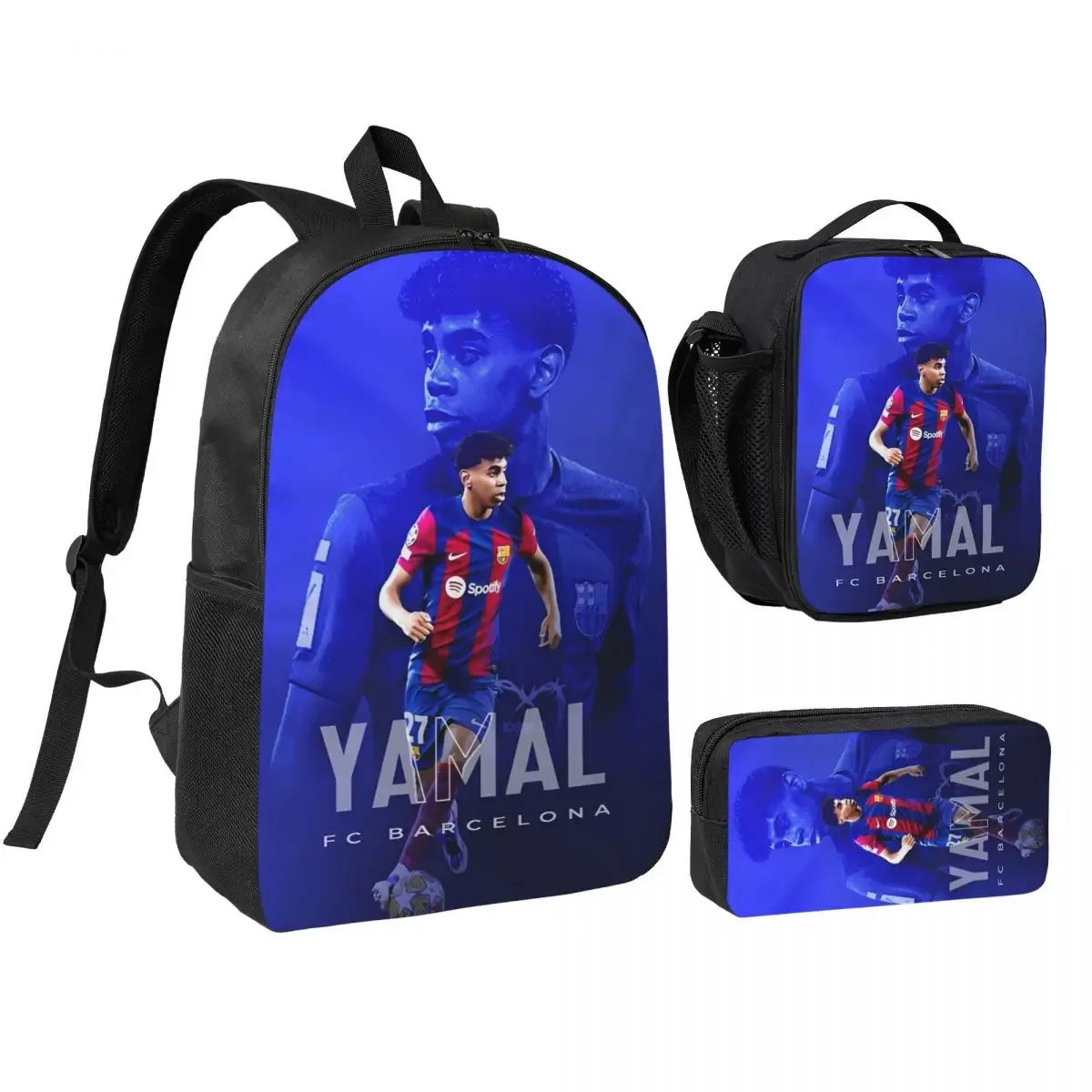 3pecs/ensemble lamine y-yamal football sac à dos pour étudiant haute capacité sac à bandoulière sac à déjeuner trousse à crayons