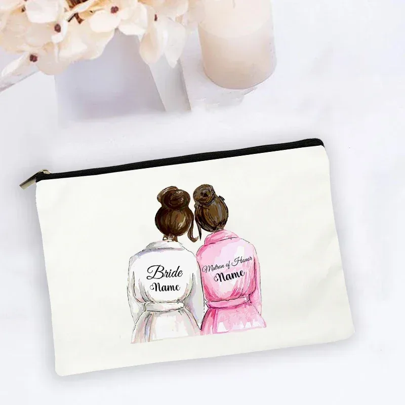 trousse de maquillage personnalisée avec nom personnalisé, sacs à cosmétiques, organisateur de toilette de voyage, rangement de mariée, étui de maquillage, cadeaux de demoiselle d'honneur de mariage