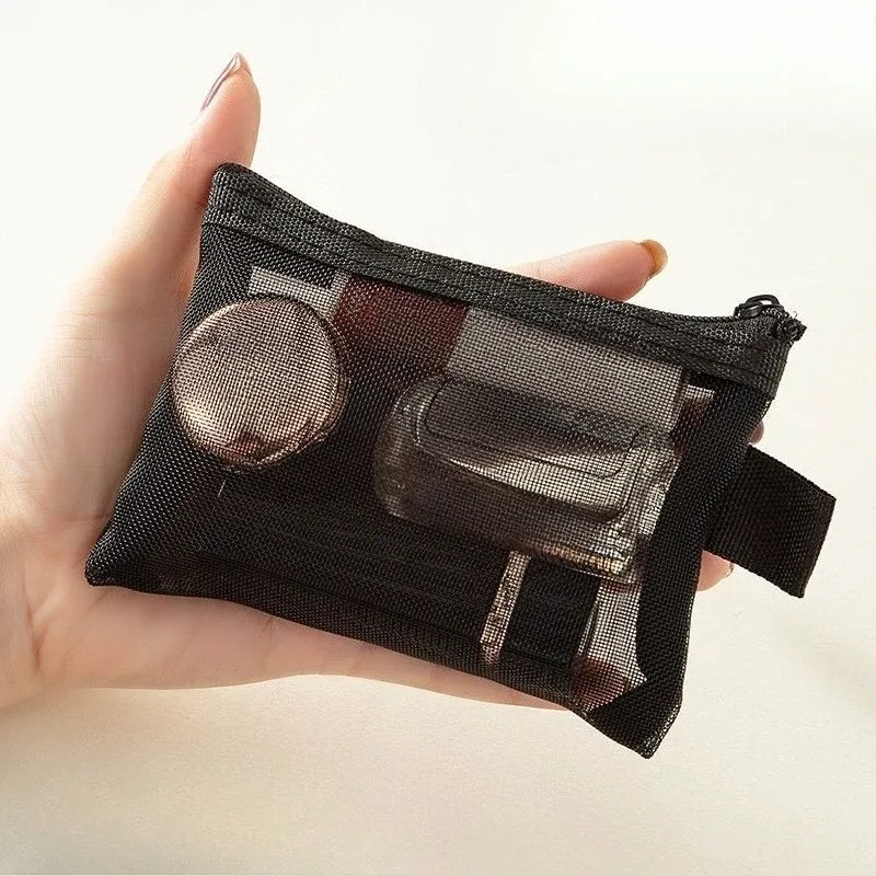 Mini petit écouteur rouge à lèvres stockage portefeuille pochette femmes cosmétique organisateur maille maquillage sac