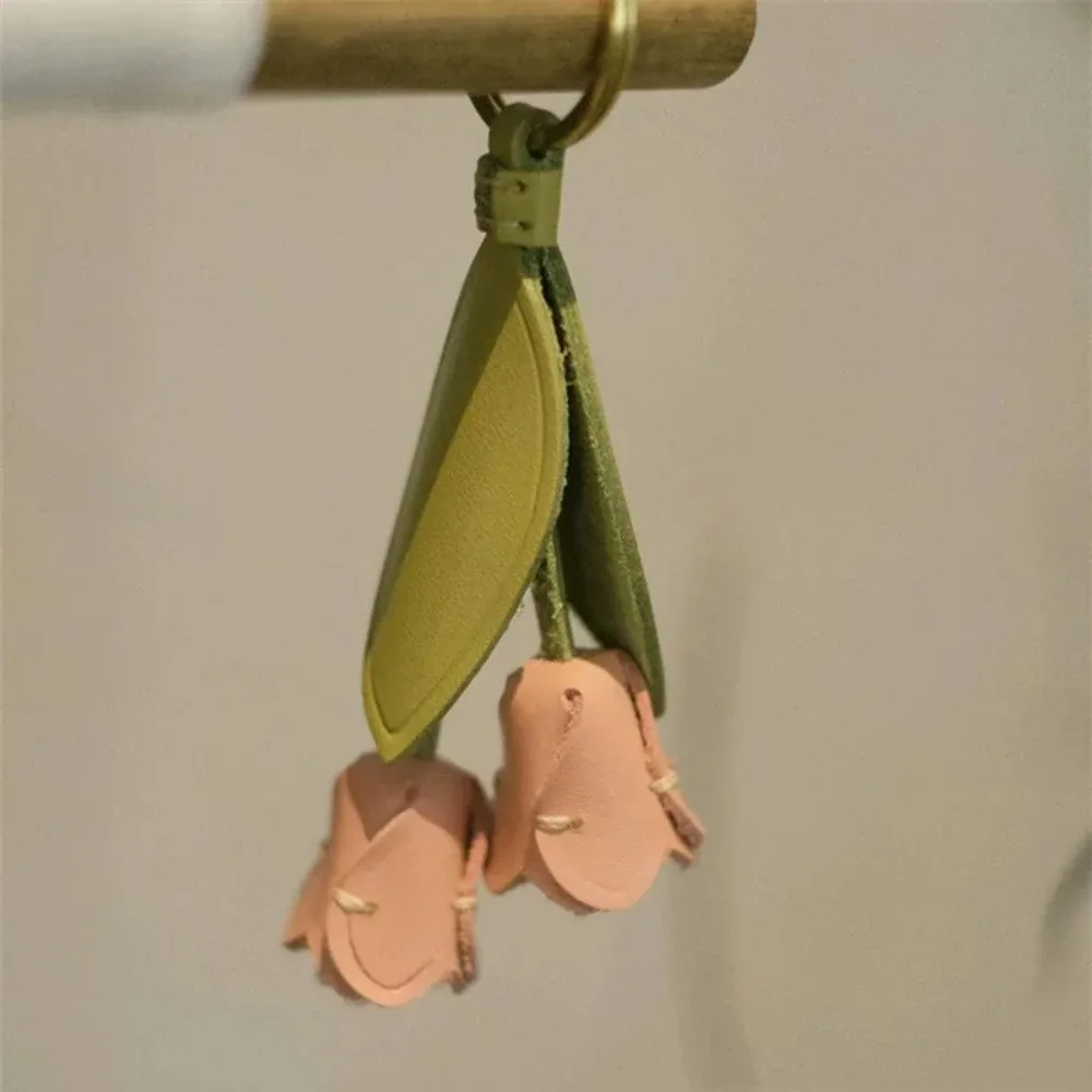 pendentif de sac tulipe doux dopamine, porte-clés de voiture de style coréen, accessoires assortis, sac à dos frais en cuir pu, décoration pour fille