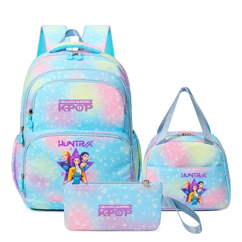 lot de 3 sacs à dos kpop demon hunters, cartable de dessin animé pour adolescents, sac d'étudiant, sacoche pour ordinateur portable et livres, sac de voyage, mochilas