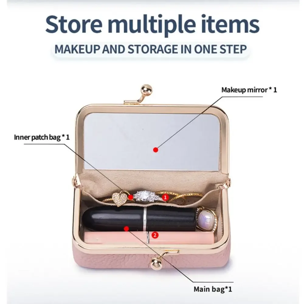 pochette à rouge à lèvres portable avec miroir de maquillage, sac à bijoux en cuir exquis, anti-éclaboussures, sac cosmétique multifonctionnel, rangement