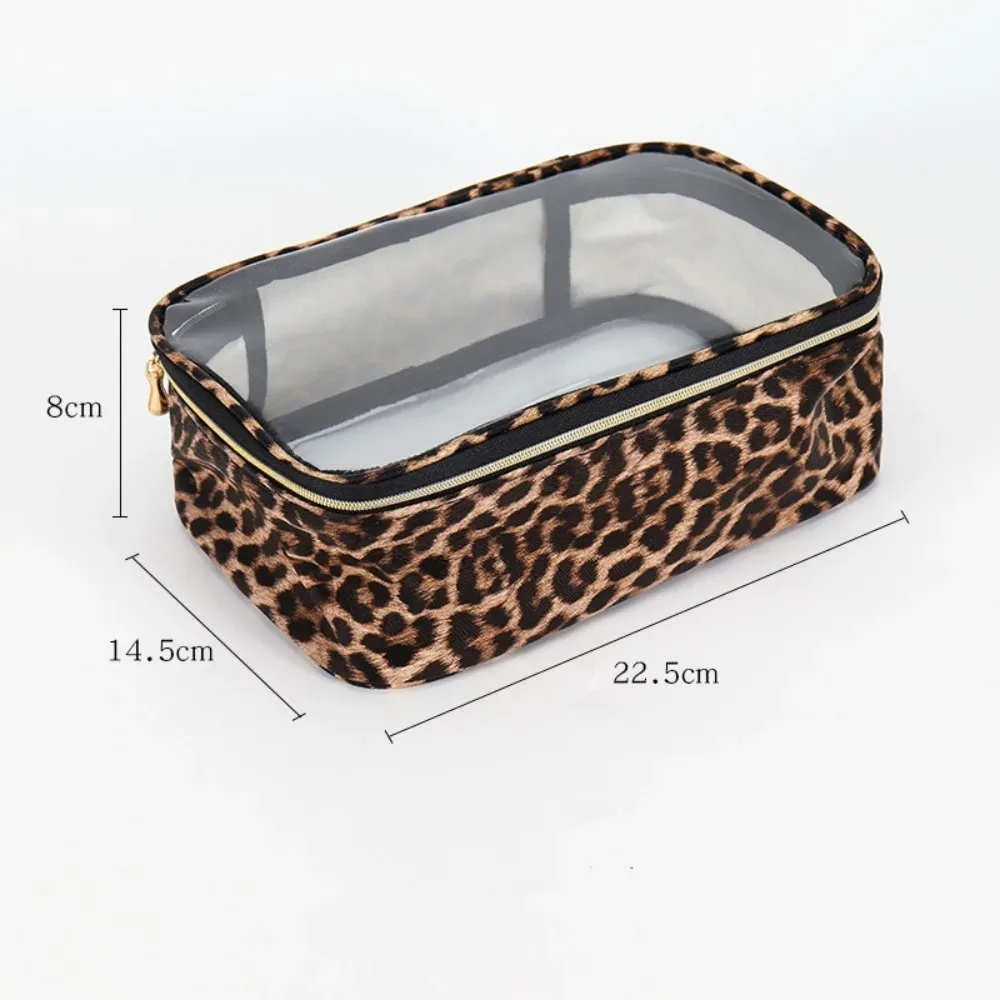 sac de maquillage imprimé léopard, sac à cosmétiques de voyage transparent et étanche avec fermeture éclair, sac de rangement de grande capacité