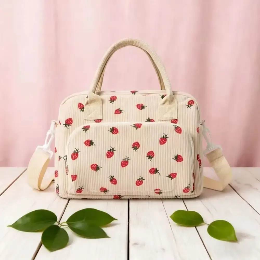 sac à main en velours côtelé grande capacité, imperméable et résistant à l'usure, sac bandoulière fraise, esthétique haut de gamme avec poignée
