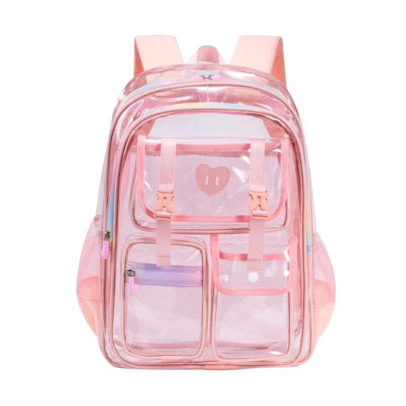 sac à dos transparent en pvc pour filles et enfants, sac d'école léger et transparent pour enfants, pour l'école quotidienne et les voyages