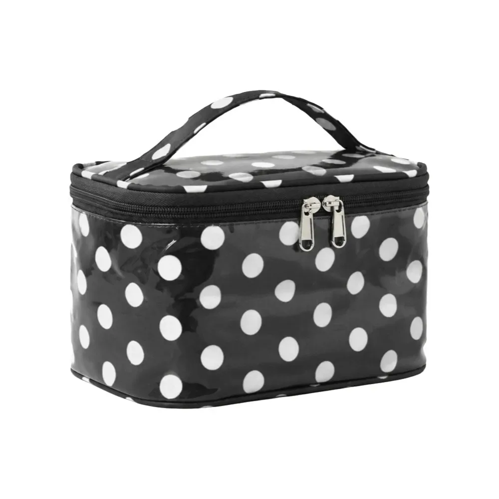 sac de maquillage en pvc à pois, grande capacité, sac à cosmétiques étanche en pvc avec poignée, organisateur de maquillage, transport décontracté