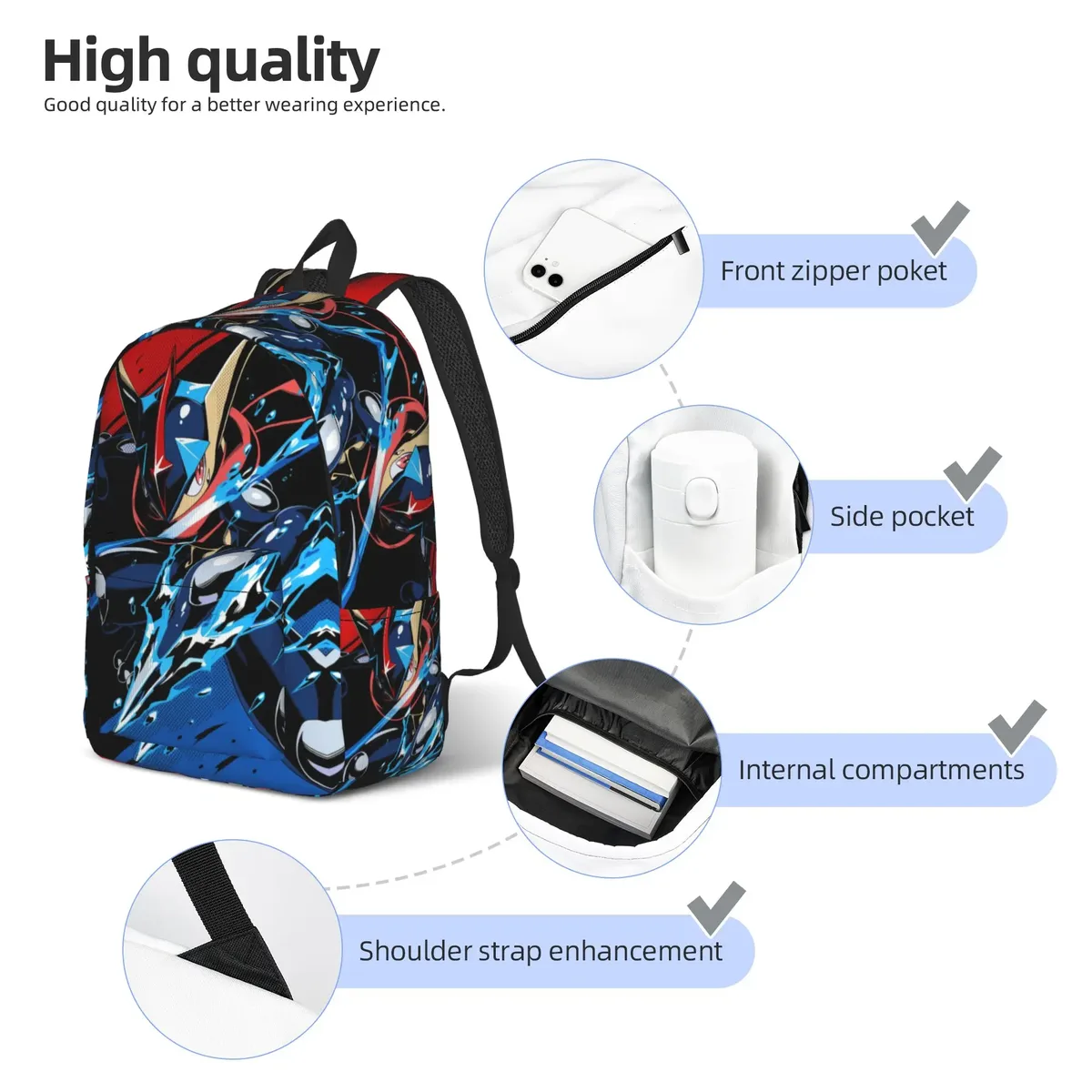 sac à dos pokémon tendance, mochilas, sac à dos décontracté pour le camping, fermeture à glissière