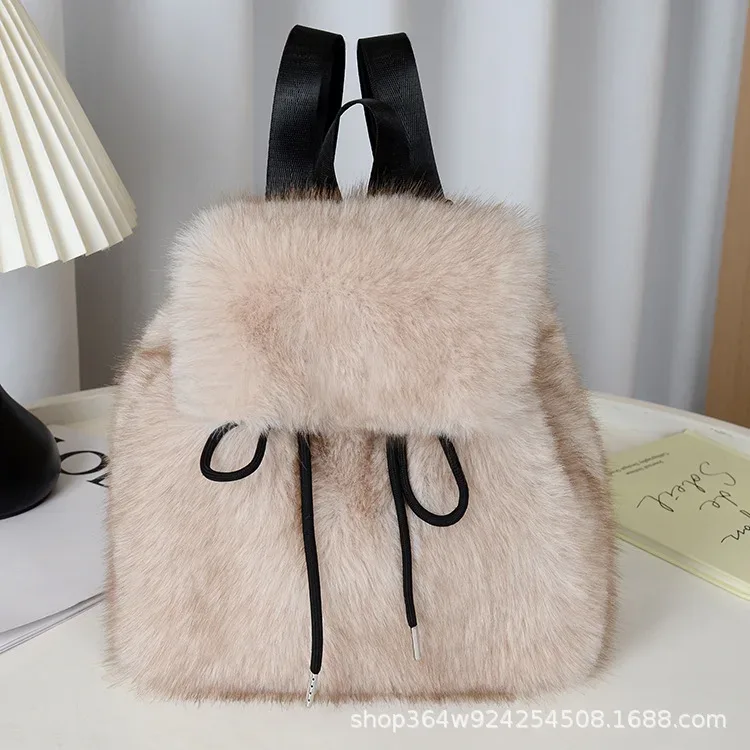 y2k sac à dos en peluche femmes petit mignon cordon léopard moelleux sac solide doux polaire sac à dos hiver chaud fausse fourrure mini sac à dos