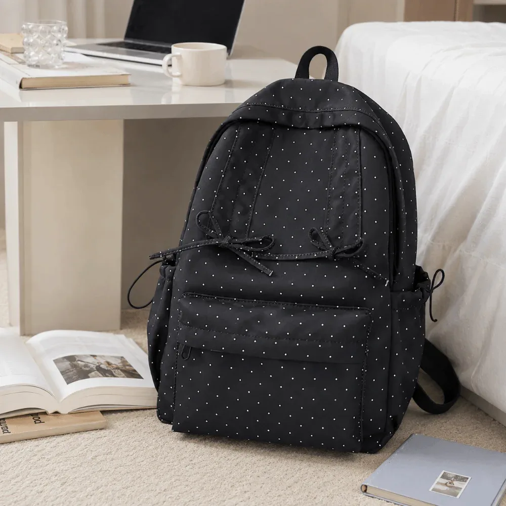 sac à dos à pois élégant grande capacité léger et minimaliste avec nœud, durable, pour étudiants et usage extérieur