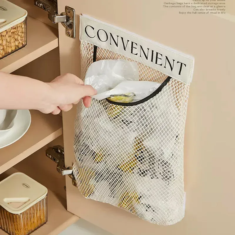 sac de rangement mural en filet, support pour sacs poubelle, distributeur de sacs shopping en plastique, filet de rangement pour articles divers, organisateur de sacs d'épicerie