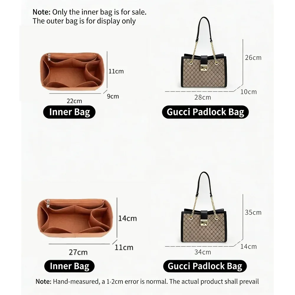 organisateur de sac à main en feutre de qualité supérieure, insert de sac, séparateur intérieur, pochette de rangement pour maquillage et voyage, pour sacs fourre-tout avec cadenas et accessoires