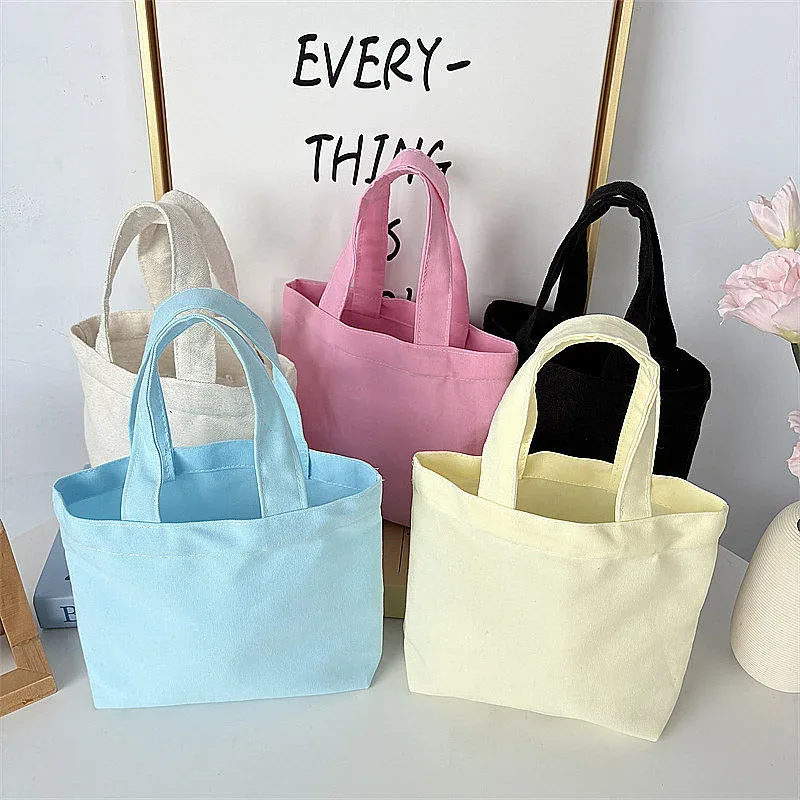 sac fourre-tout en toile de style coréen, sacs de shopping simples de couleur unie, petits sacs à la mode pour le shopping quotidien, sac à main pliable décontracté