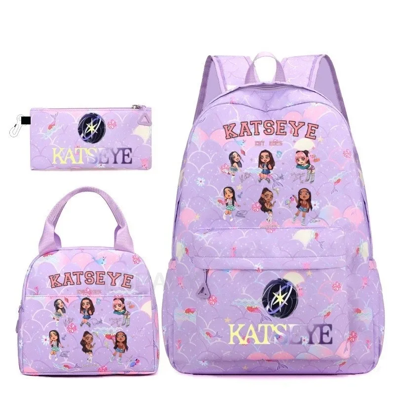 sac à dos amusant katseye, imperméable, grande capacité, pour ordinateur portable, sac d'école, pour femmes et hommes, motif dessin animé, sac de voyage, ensemble de 3 pièces.