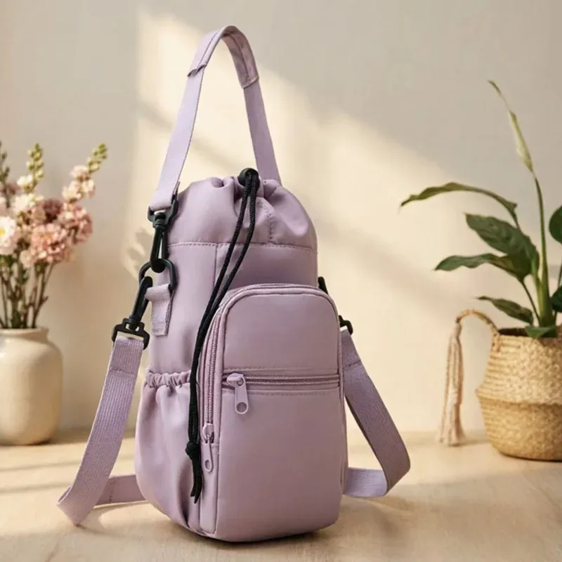 sac à bouteille d'eau portable avec sangle réglable, tasses thermiques, housse de protection isolée, poche pour téléphone, sac de voyage pour sports de plein air