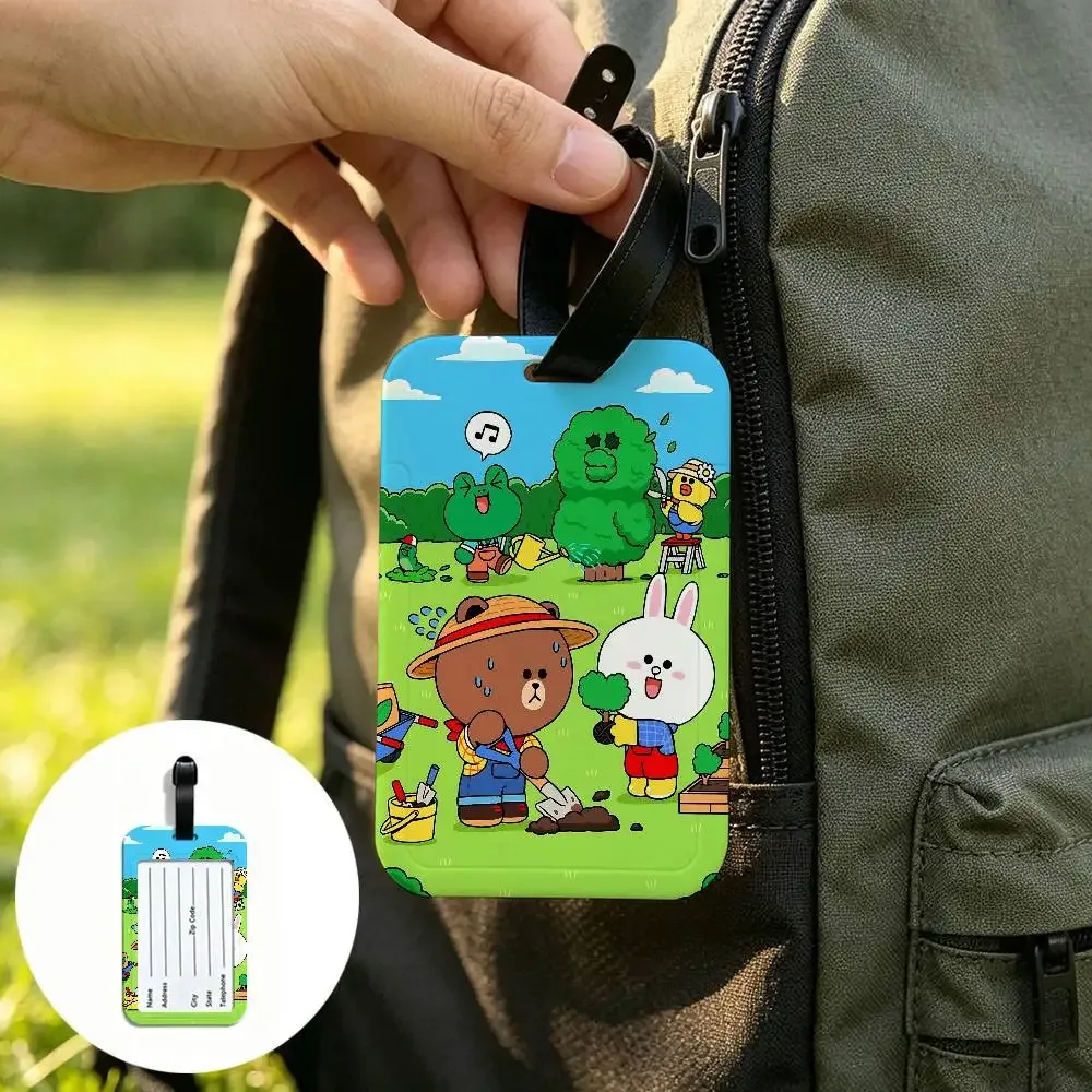 l-line animation friends étiquette de bagage universelle en pvc anti-perte avec carte d'information pour valise et sac à dos