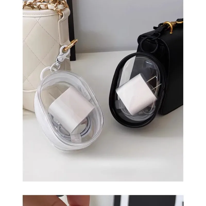 sac de rangement portable mini transparent avec fermeture éclair - organisateur peu encombrant pour écouteurs et chargeurs, polyvalent avec boucle porte-clés pratique